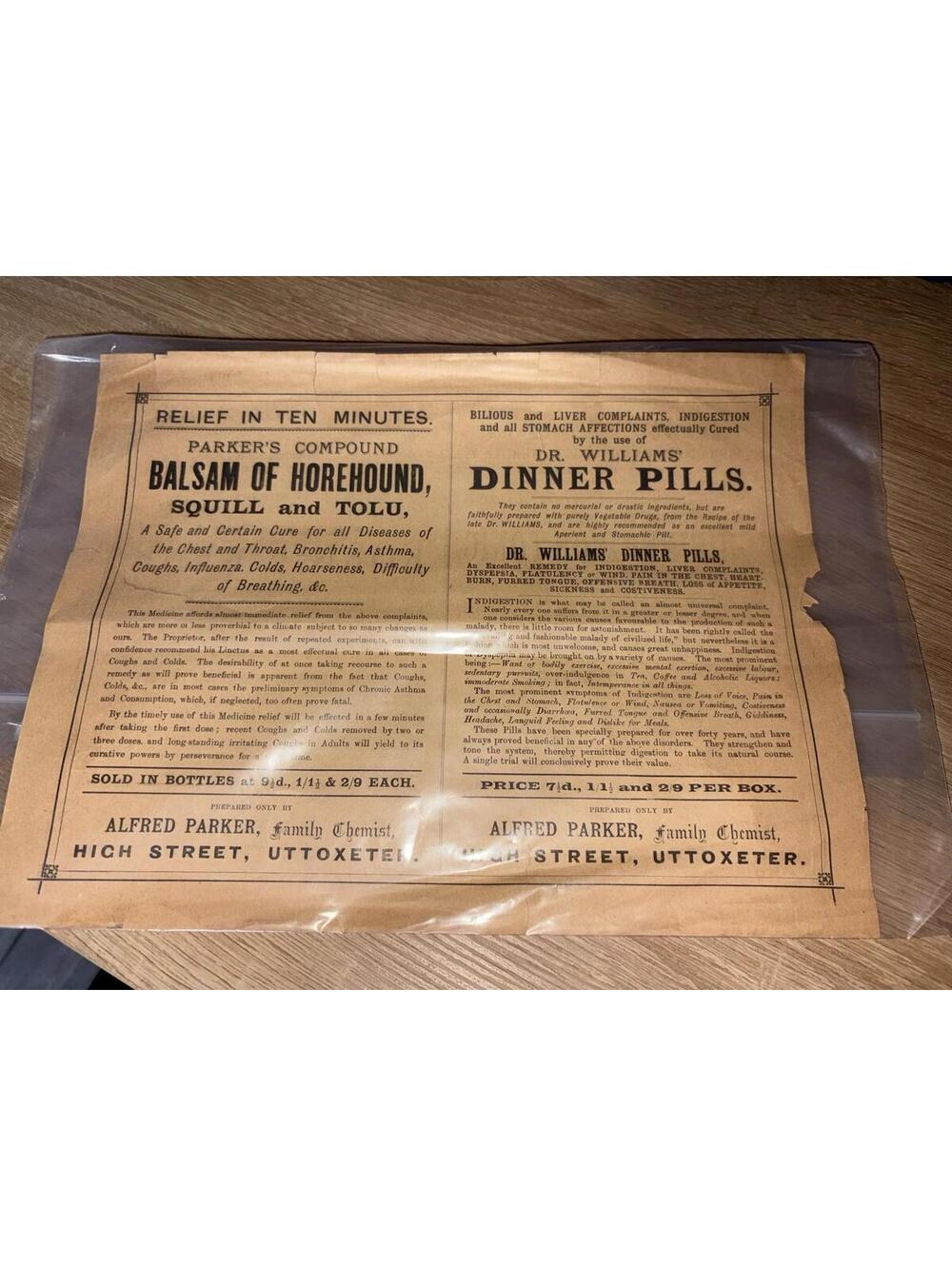 Antique 1890s Alfred Parker Chemist Uttoxeter Medicine Advert Broadside Poster